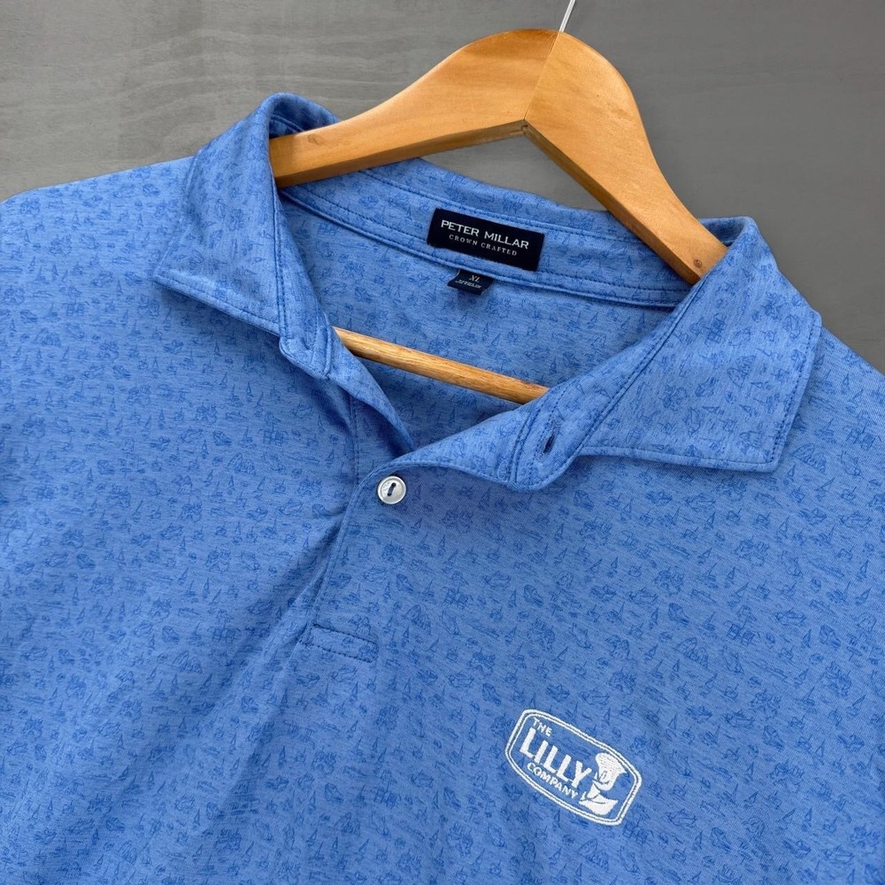 Peter Millar Crown Crafted Golf Polo Blue Nautical Print The Lilly Company XL
